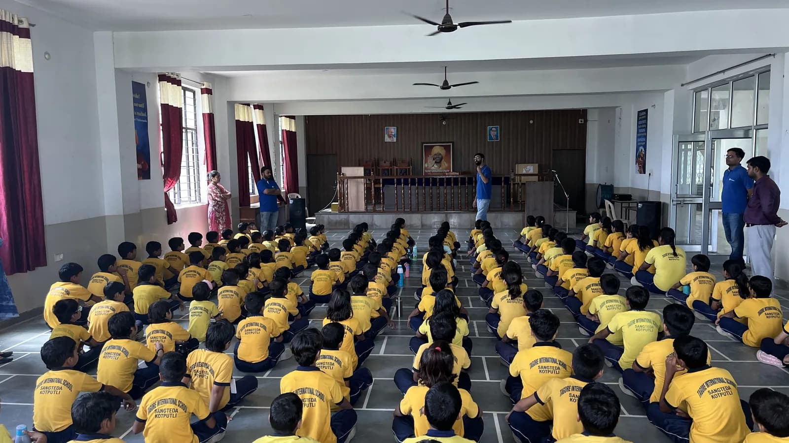 Pupils gathered in the school assembly hall